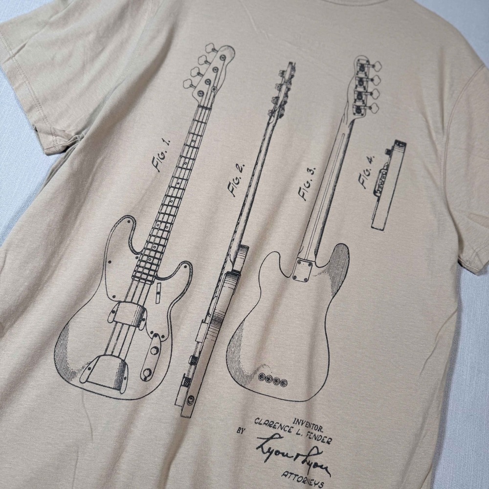 Goodfellow & Co Fender Guitar Patent Graphic Tee Tan Mens Large Streetwear Vibe